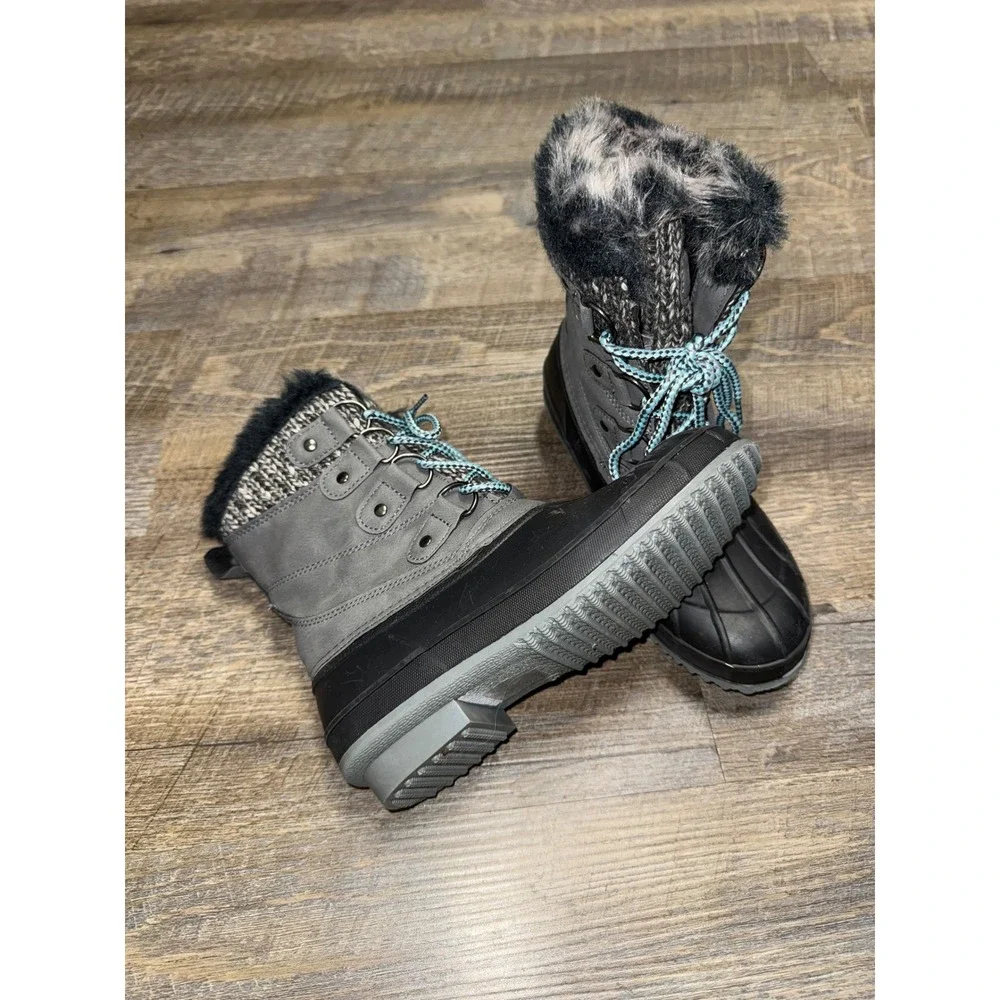 Khombu Kerigan Snow Boots Women's Size 5.5 Black Gray Waterproof Thermolite